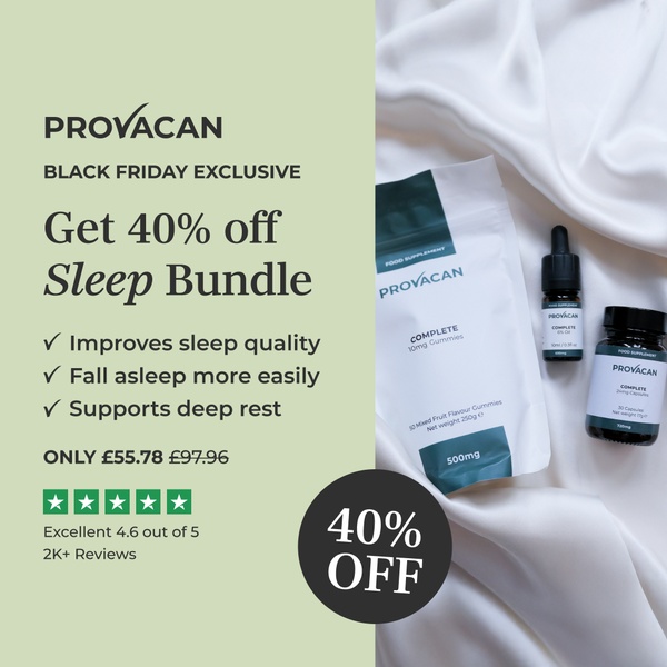 A clean 1:1 image featuring a Sleep Supplement product bundle with a clear Black Friday 40% off discount headline.